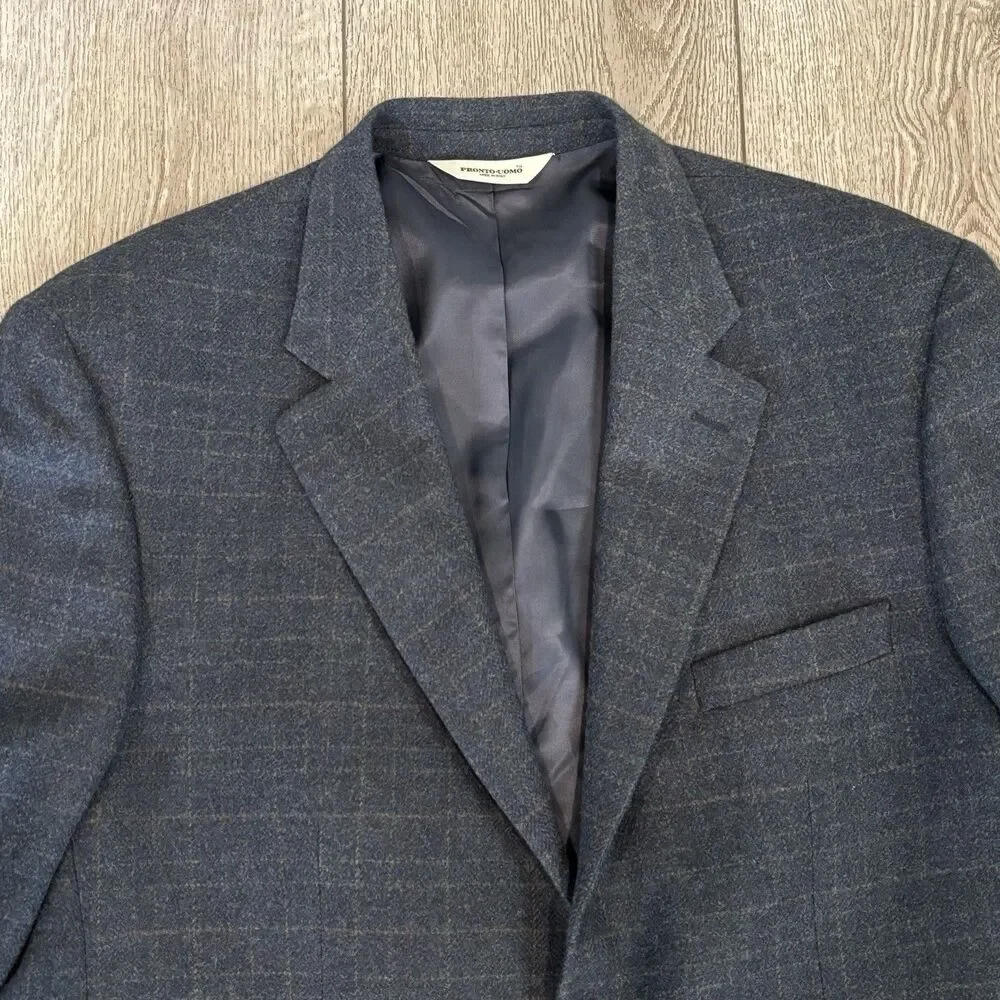 Pronto‎ Uomo Sport Coat 44R Blue Plaid Zegna Italian Wool Cashmere Jacket Blazer